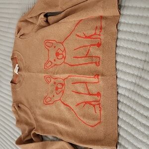 Womens Tan Sweater with Orange Dog Design